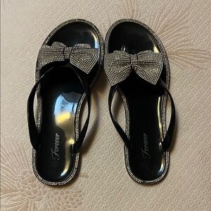 Forever 21 Black and Silver Sandals with Sparkly Bow